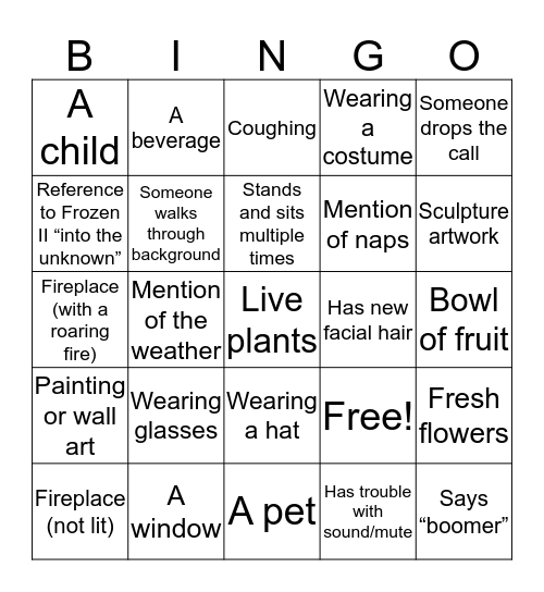 What You See+Hear in Zoom Meeting Bingo Card