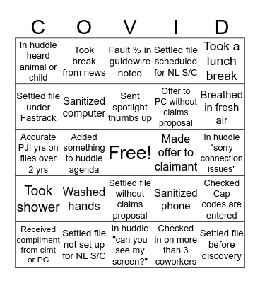 WORKING FROM HOME DURING COVID-19 Bingo Card