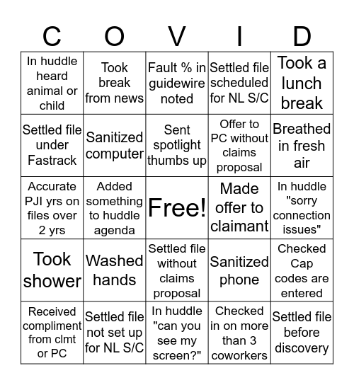 WORKING FROM HOME DURING COVID-19 Bingo Card