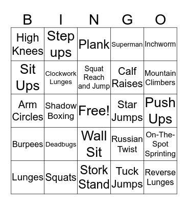 Fitness Bingo Fun Bingo Card