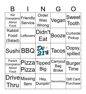 Do214 Food Delivery & Takeout BINGO Card