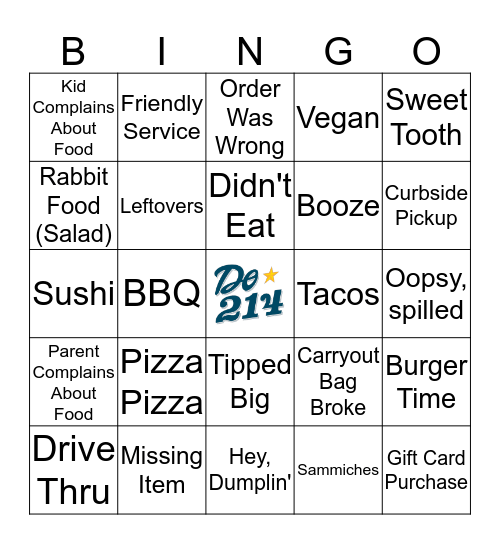 Do214 Food Delivery & Takeout BINGO Card