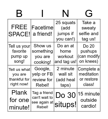 REBEL HOUSE CHALLENGE! Bingo Card