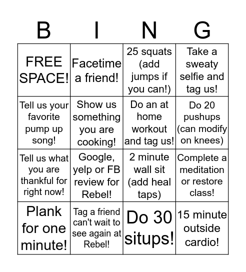REBEL HOUSE CHALLENGE! Bingo Card