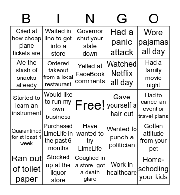 BINGO LimeLife Style Bingo Card