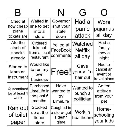 BINGO LimeLife Style Bingo Card