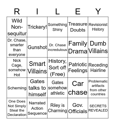 National Treasure Bingo! Bingo Card