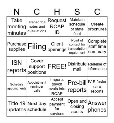 Reception, Registration, Records and Support Staff Bingo Card