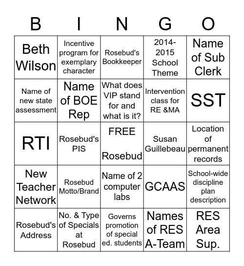 ORIENTATION B-I-N-G-O Bingo Card