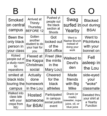 Black Duke Bingo Card