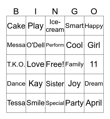 Happy Birthday Tessa Bingo Card