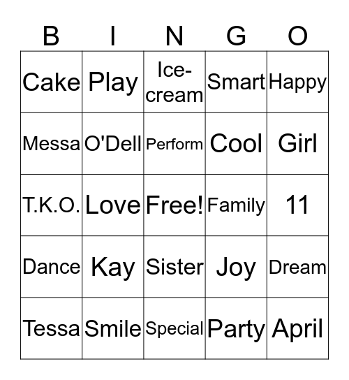 Happy Birthday Tessa Bingo Card