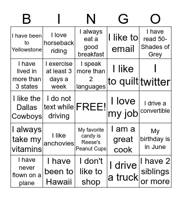 Did You Know?? Bingo Card