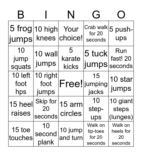 Amelia's Bingo Card! Bingo Card