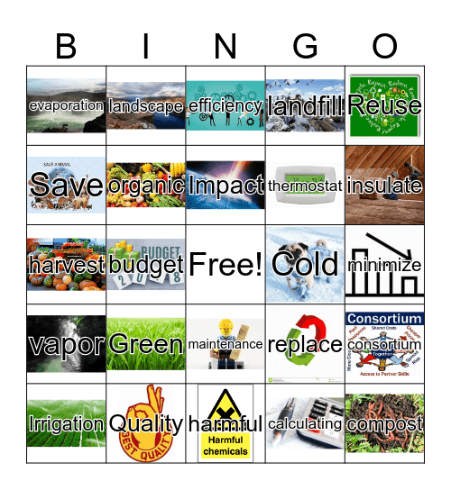 Conservation Pollution Recycle Bingo Card