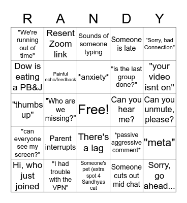 Zoom U, Studio Edition Bingo Card