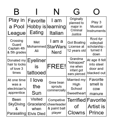 Get to Know Me!  Bingo Card