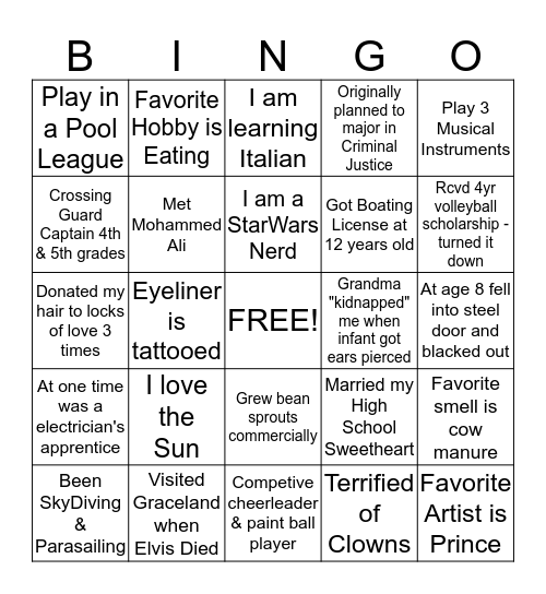 Get to Know Me!  Bingo Card