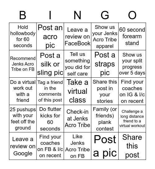 Quaran-TRAIN 2020 Bingo Card