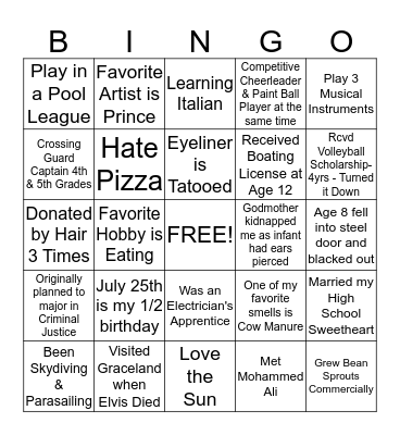 Get To Know Me!  Bingo Card