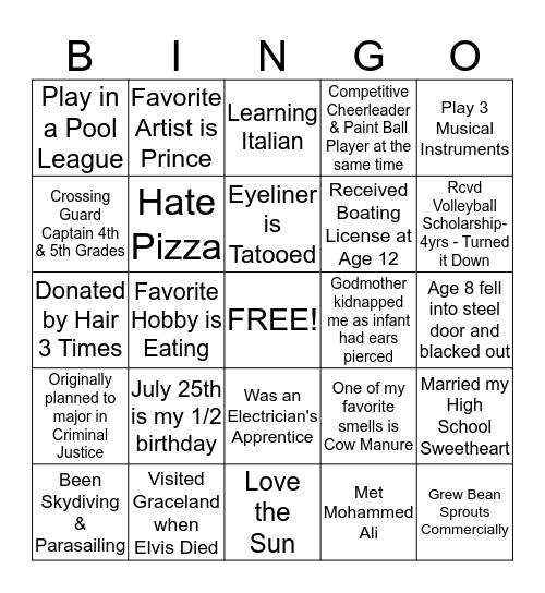 Get To Know Me!  Bingo Card