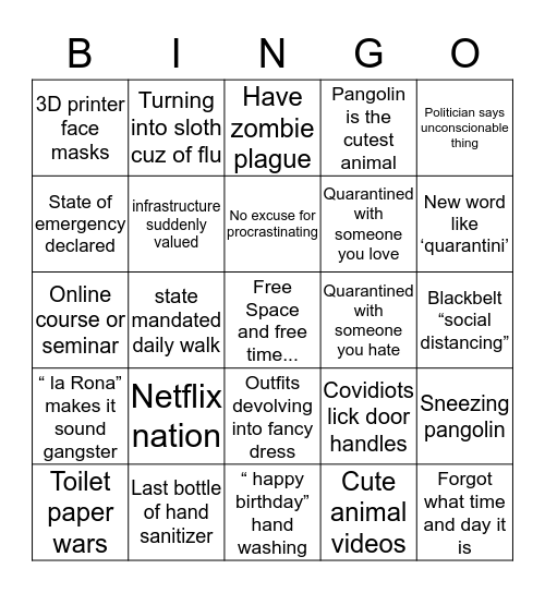 Quarantine  Bingo Card