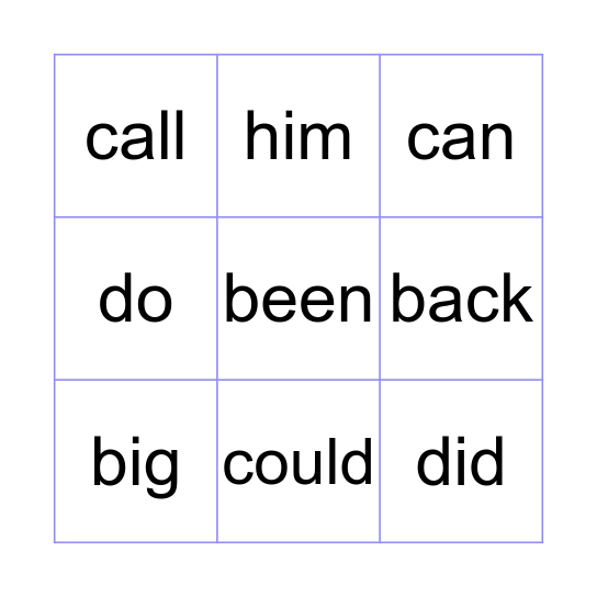 Sight Words BINGO! Bingo Card