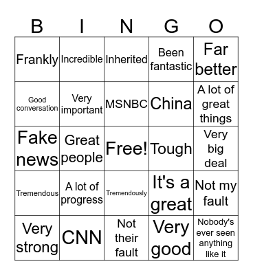 Trump Buzzword Bingo Card