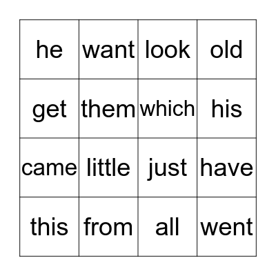 Sight Words BINGO! Bingo Card