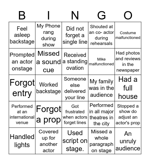 Theatre Bingo Card