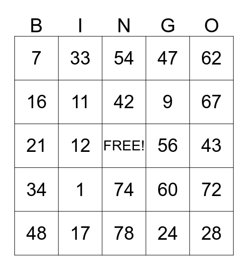 Ronald's Bingo Card
