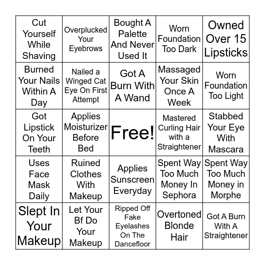 Beauty Bingo Card