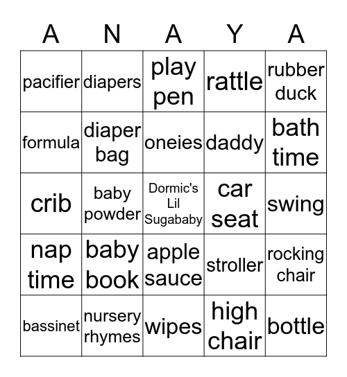 Anaya Nicole Smith Bingo Card