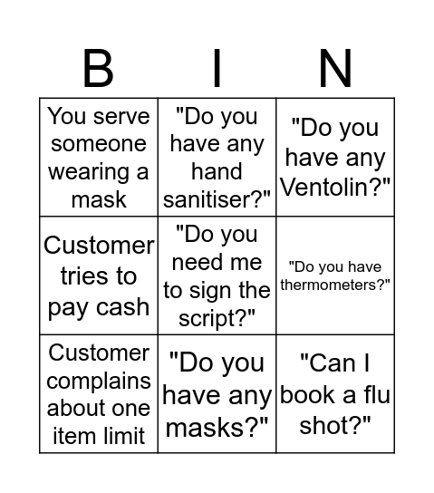 Covid Bingo  Bingo Card