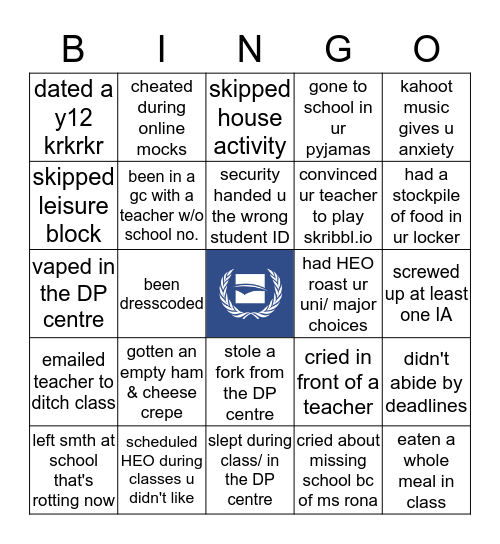 Discovery College '20 Bingo Card