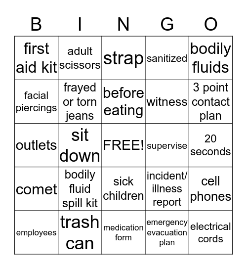 Child Care Do's and Dont's Bingo Card