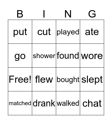 irregular past verbs Bingo Card
