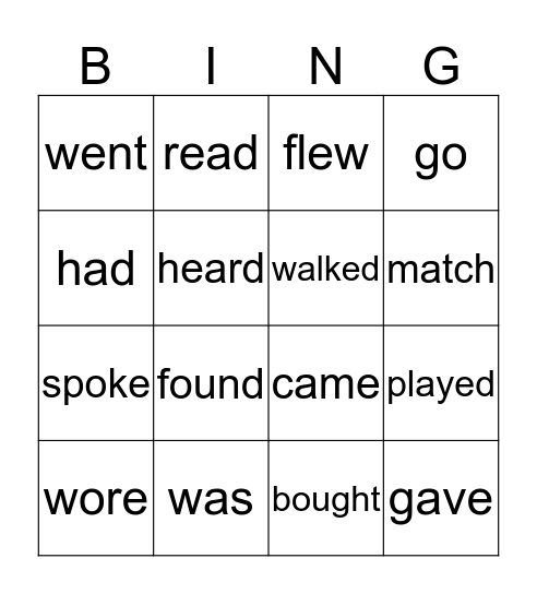 irregular past verbs Bingo Card