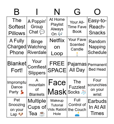 Cozy Home Cocoon Bingo Card