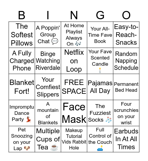 Cozy Home Cocoon Bingo Card