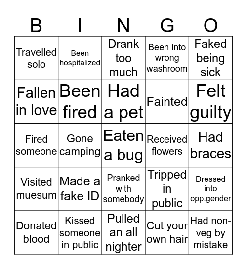 HAVE YOU EVER?? Bingo Card