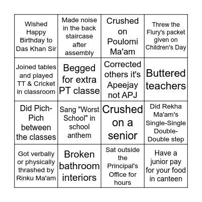 APEEJAY BINGO Card