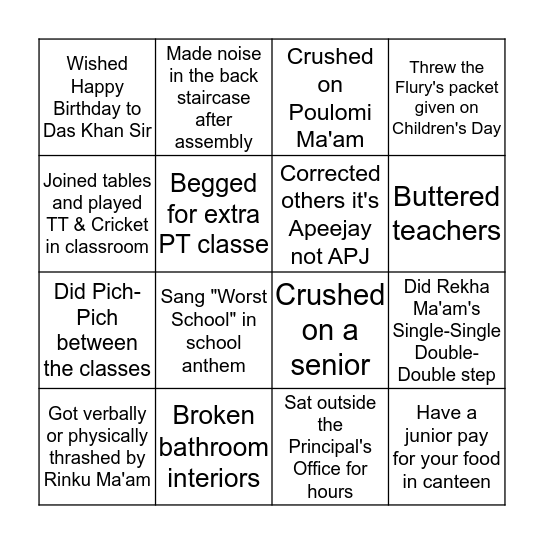 APEEJAY BINGO Card