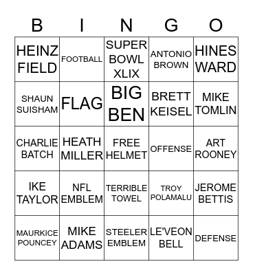 PITTSBURGH STEELERS Bingo Card