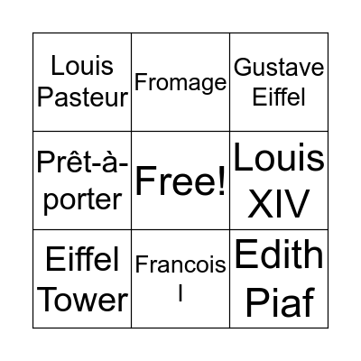 BINGO - FRANCE Bingo Card