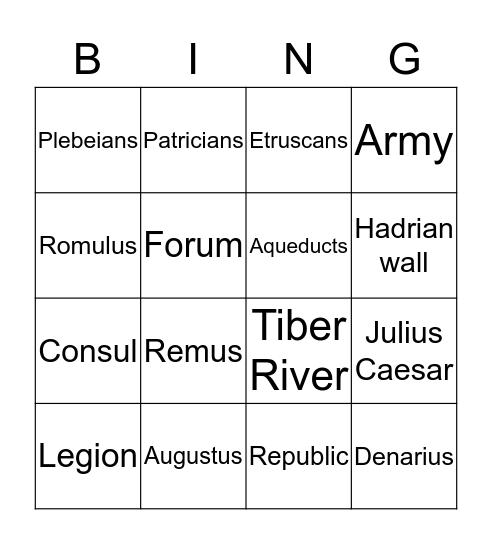 CFBL Rome party bingo Card