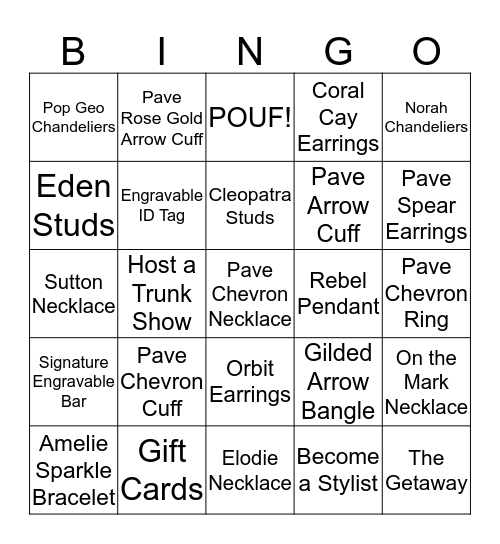 Stella & Dot Trunk Show Bingo Card