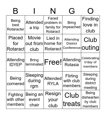 Rotaract Club of Dumdum Metropolitan Bingo Card