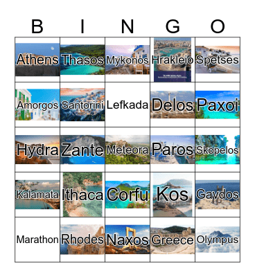 Greek Islands & Cities Bingo Card