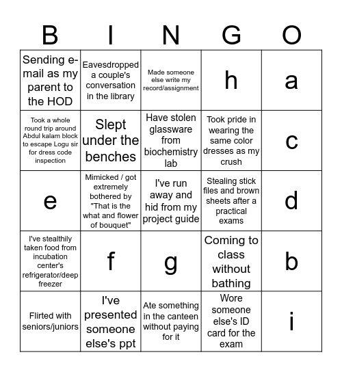 Untitled Bingo Card